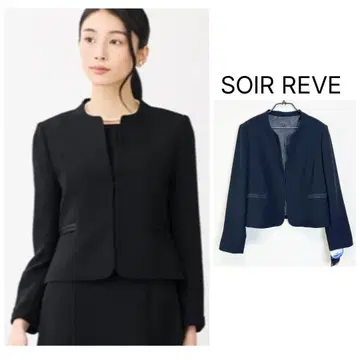 soir reve 빅 사이즈 새틴 절개 노카라 자켓