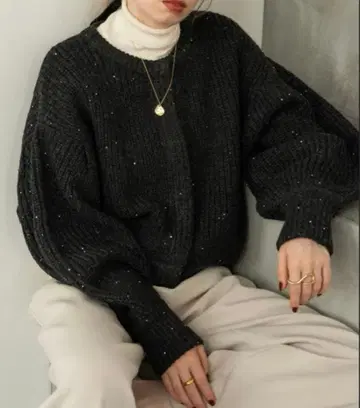 hinari 스팽글 니트 가디건 / 차콜 그레이