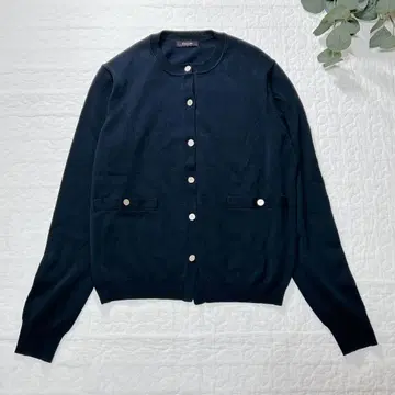 아뉴앙스 실크 블렌드 니트 가디건 블랙 골드 버튼 겉옷 고급