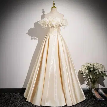 아이보리 오프숄더 웨딩 드레스 이브닝 드레스 2차 모임