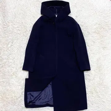 [ 새상품급 ] Tiara 후데트 롱 코트 일자형 스탠 칼라 네이비 3