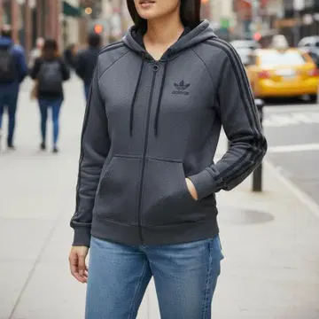 새상품급 adidas 3스트라이프 지퍼 후드티 그레이