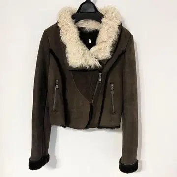 무스탕 퍼 라이더 자켓 브라운