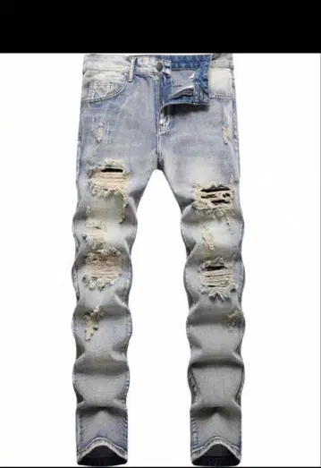 라이트 블루 데미지 데님 팬츠