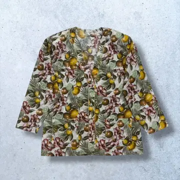 가디건 자켓 올 패턴 트로피컬 후르츠 노카라