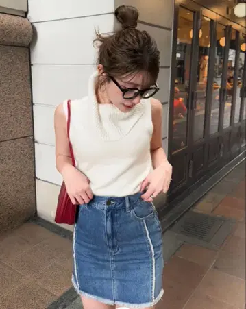 DIANTE 프링지 데님 미니 스커트 블루