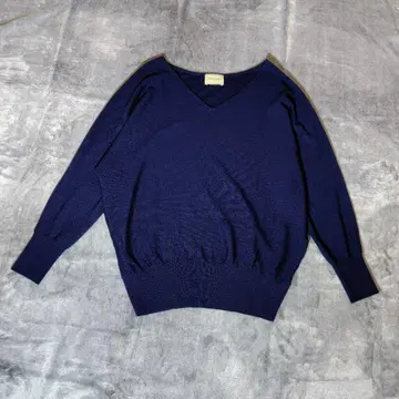 UNITED ARROWS 네이비 V넥 긴팔 니트 울 실크 빅