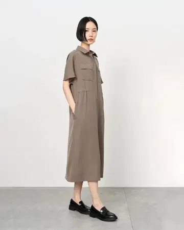 소주 브라운 반팔 셔츠 원피스