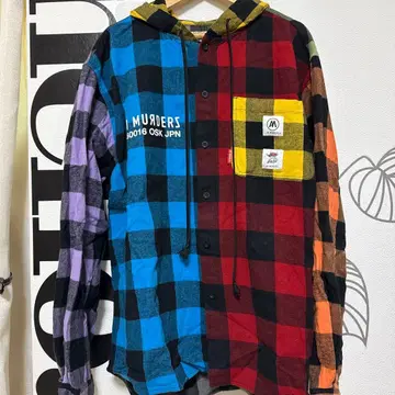 AHMURDERZ K3756S 멀티 컬러 체크 무늬 후드 부착 셔츠