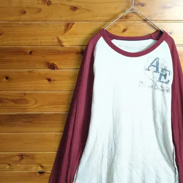 긴팔 티셔츠 긴팔 T셔츠 롱티 래글런 소매 화이트 홍차색 바이컬러 M