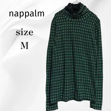 냅팜 터틀넥 체크 무늬 하이넥 긴팔 그린 블랙 M