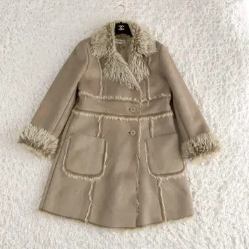 보아 라이닝 무스탕 코트 인조 모피 롱 베이지 L