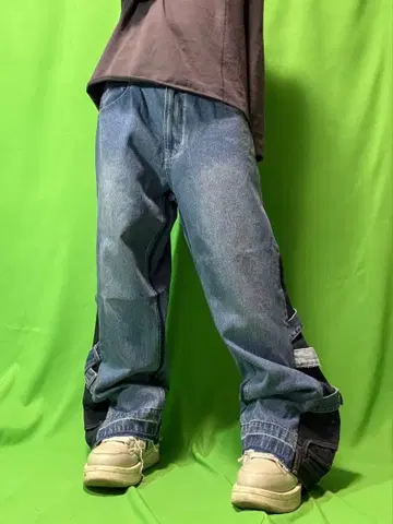 구제 의류 리메이크 재구축 벨트 플레어 데님