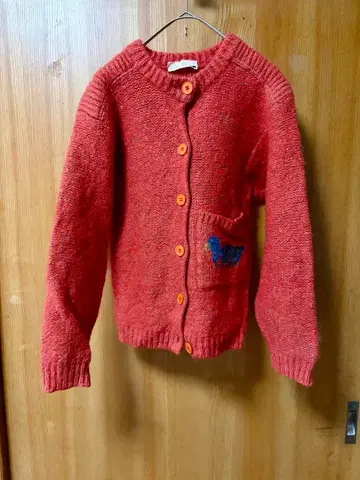 Morly's 이탈리아제 빨간색 새 자수 가디건