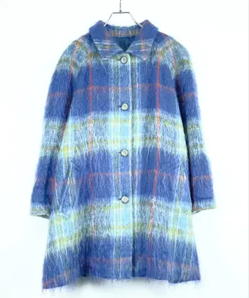 1970s 빈티지 모헤어 코트 체크 래글런 슬리브 구제 의류