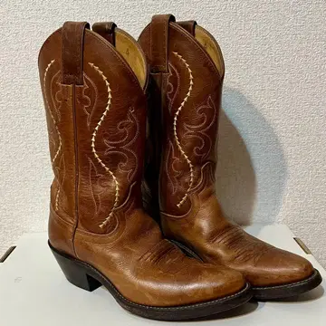 JUSTIN 천연 가죽 미들 브라운 웨스턴 부츠