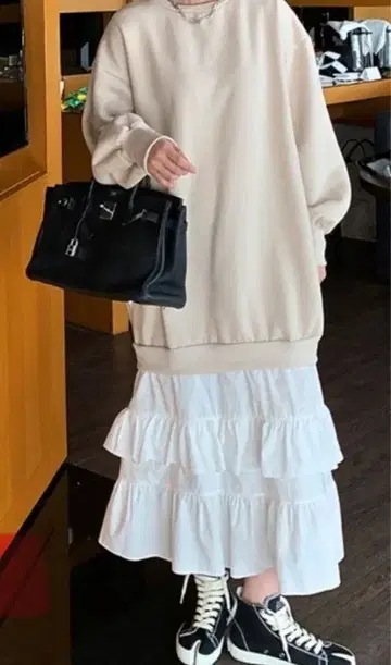 시착만 한 상품 도킹 원피스 긴팔 맨투맨 프릴 스커트 속기모