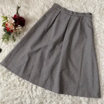 [ 애니 시스/에니 스위스 ] 플레어 스커트 블랙 화이트 체크 무늬(L)