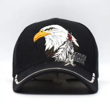 이글 네이티브 인디언 자수 아크릴 캡 구제 의류 블랙