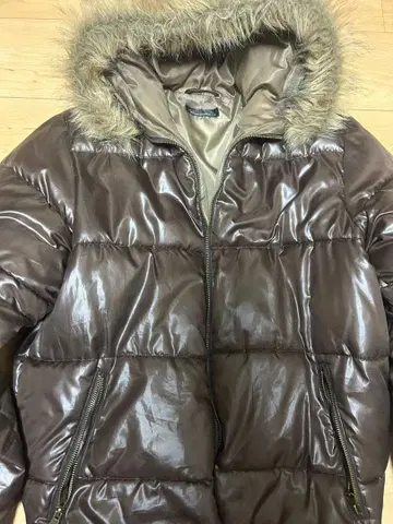 Y2K 짧은 기장 브라운 퍼 다운 자켓 후드 부착