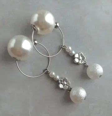 사토식 이어커프 (뷰티 커프) 코튼 펄 x 실버 플라워