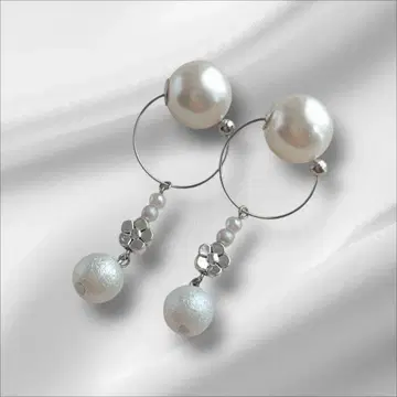 사토식 림프 케어 이어커프 (뷰티 커프) 코튼 펄 x 실버 플라워