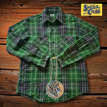 [ 선명한 그린 ] SUGAR CANE(슈가케인) 트윌 체크 워크 셔츠