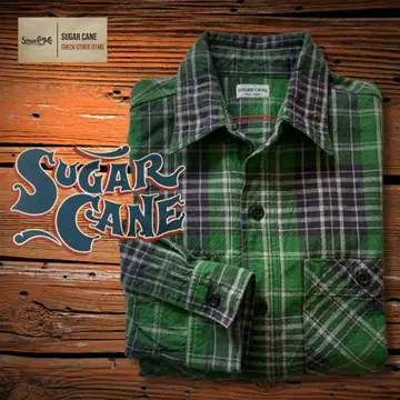 [ 선명한 그린 ] SUGAR CANE(슈가케인) 트윌 체크 워크 셔츠