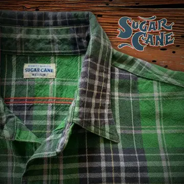 [ 선명한 그린 ] SUGAR CANE(슈가케인) 트윌 체크 워크 셔츠