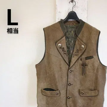 유로 구제 의류 canda 티롤리안 베스트 라이트 브라운 우드 버튼 자수