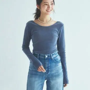 yanuk 시어 벨로아 롱 슬리브 애쉬 블루