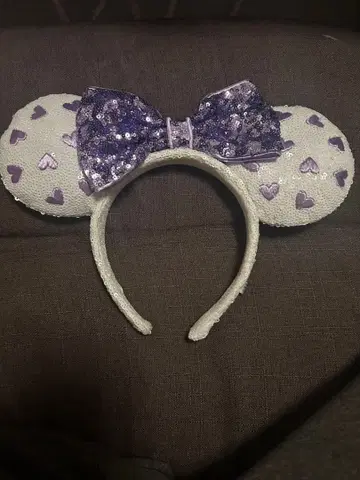 디즈니랜드 머리띠 미니 화이트 보라색 하트 스팽글