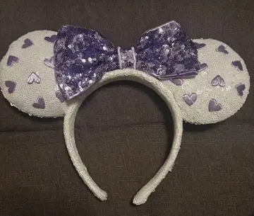 디즈니랜드 머리띠 미니 화이트 보라색 하트 스팽글