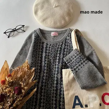 b1604* 마오 메이드 울 블렌드 노르딕 무늬 니트 풀오버