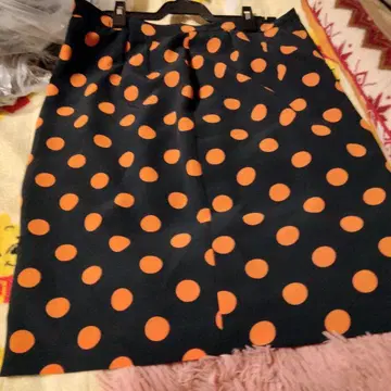 블랙 오렌지 도트 플레어 스커트 M