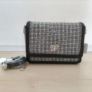 메종 드 플뢰르 새상품 트위드 가죽 체크 무늬 숄더백
