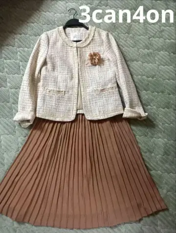 [ 새상품급 ] 3can4on 노카라 트위드 자켓 스커트 셋업 S