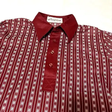 70s 빅 옷깃 폴리 셔츠 기하학 패턴 쇼와 레트로