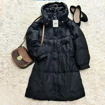 [ 택 포함 ] RISELIN 롱 다운 자켓 블랙 코트 초경량 M