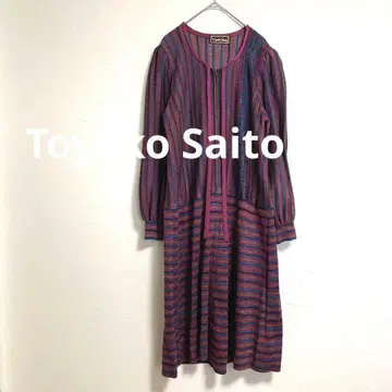 토요코 사이토 라메 스트라이프 원피스 레트로 여성용