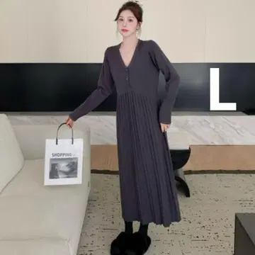 니트 원피스 V넥 플리츠 귀여운 고급 시크 한국