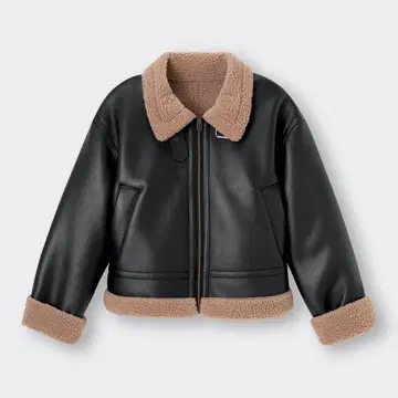 GU 페이크 무스탕 숏 플라이트 자켓 L 사이즈 블랙 브라운