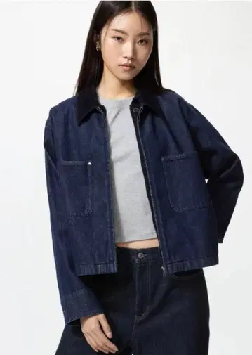 유니클로 집업 숏 자켓 데님 자켓 네이비