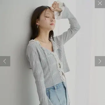 레이스 도킹 리브 니트 가디건