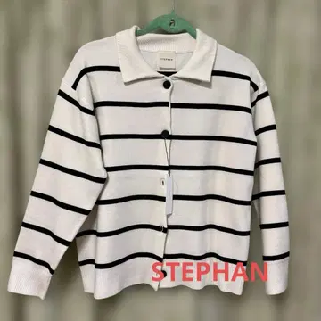 STEPHAN 화이트/블랙 스트라이프 가디건