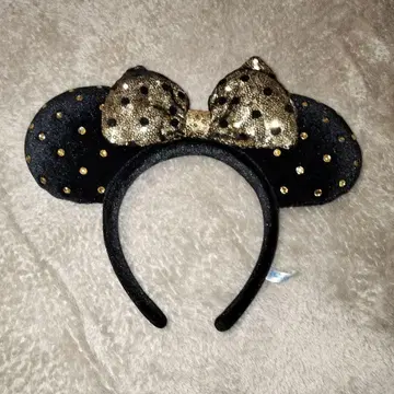 미니 마우스풍 머리띠 블랙과 금색 도트