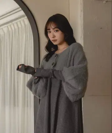 [ mideal ] 샤기 볼레로 세트 볼륨 슬리브 원피스