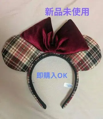 디즈니 머리띠 체크 무늬 벨로아 리본 포함