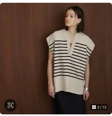 CLANE 와이드 헨리넥 티 베이지/블랙