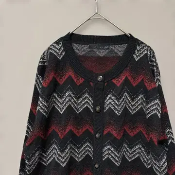 레트로 크루넥 가디건 (L 상당) 블랙 올 패턴 개성파 여성 빈티지